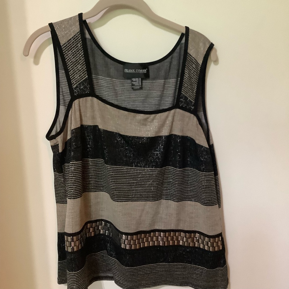 FRANK LYMAN Black/Tan Striped Women's Top
